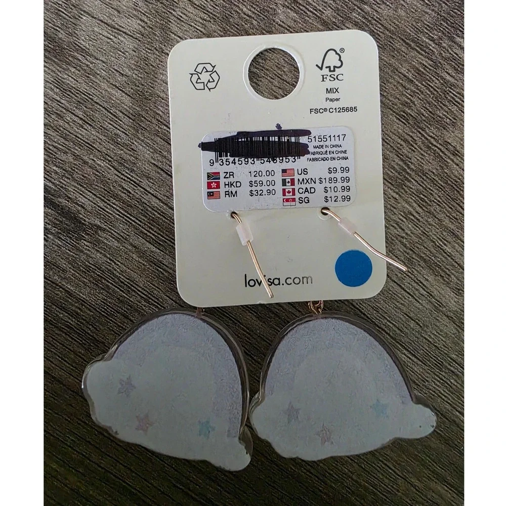 Lovisa Kids Rainbow Cloud Drop Earrings Purple White Gold Tone Resin Whimsical